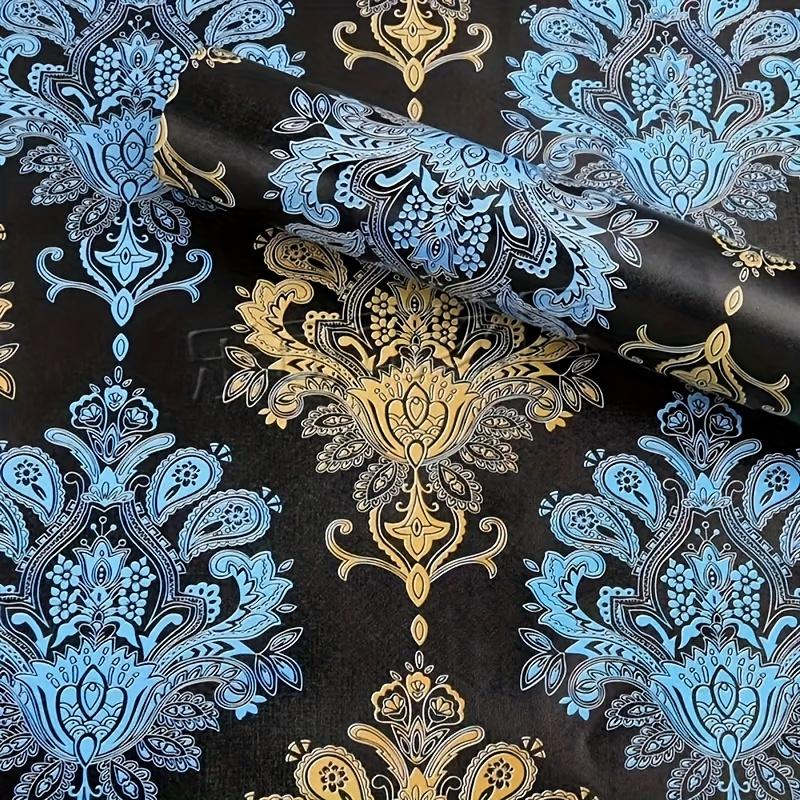 

1 рулон самоклеючих шпалер. Синьо-жовті шпалери в європейському стилі з квітами. Очищені та наклеєні Шпалери для ремонту меблів, оздоблення стін! 45*1000cm/17.7*393.7in