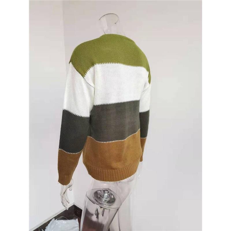 Women's Autumn And Winter Long Sleeved Striped Fur Round Neck Knitted Pullover Top Sweater