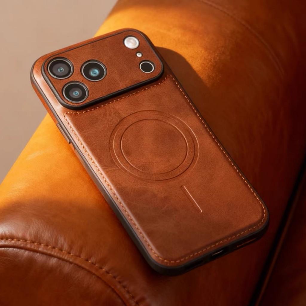Retro Leather Magnetic Charging Case For iPhone 12 13 14 15 16 17 Pro Max Air 14 Plus Luxury Camera Protection Ultra Thin Cover