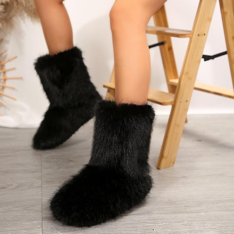 Medium tube fluffy boots new winter thermal sleeve large size snow boots women