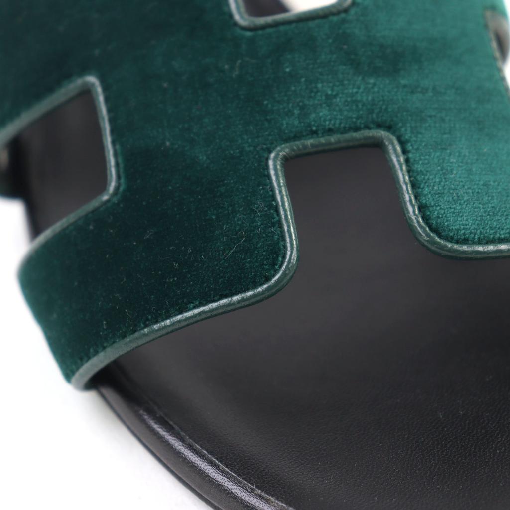HERMES Mule Oasis H motif velour and leather sandals Velor Women 37.5 232162Z Used