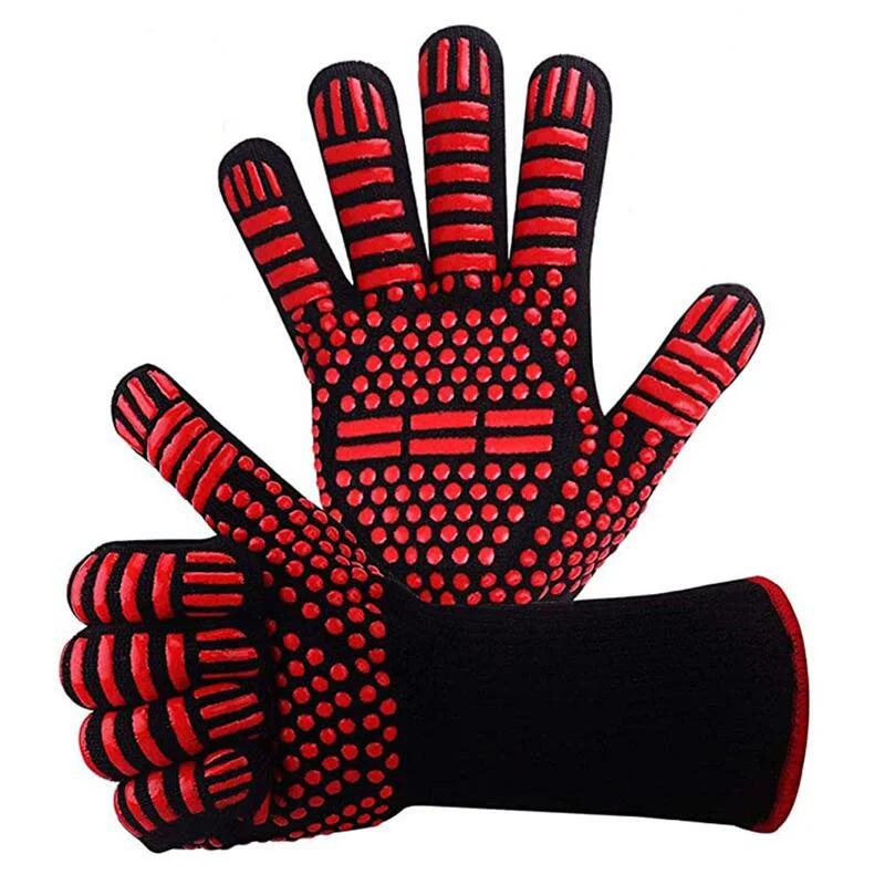 Anti-Cut Fireproof Oven Mitts Silicone Non-Slip Heat Resistant Kitchen Grilling Gloves Barbecue Cooking Baking Smoker Gloves