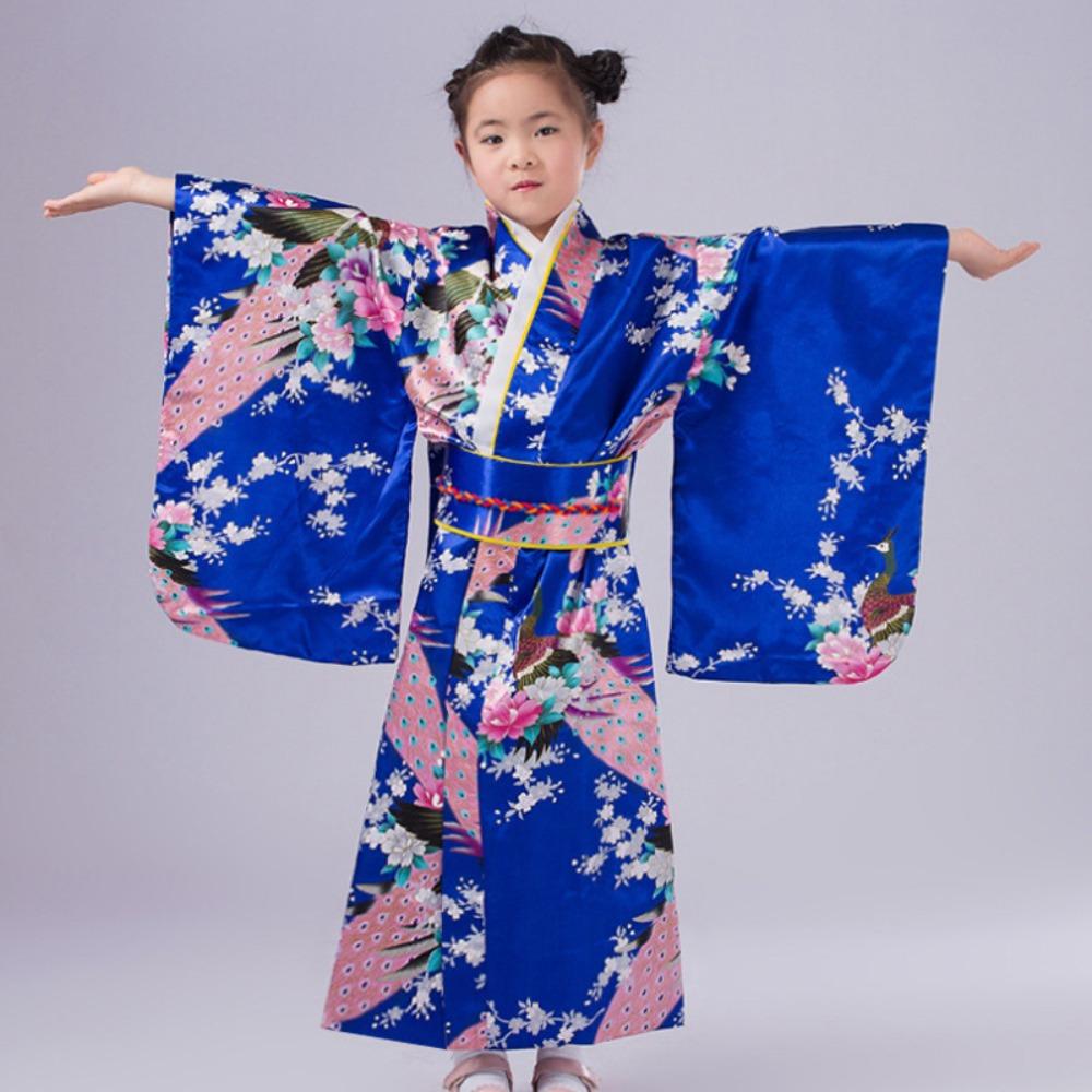 Girls' Printed Yukata Sleepwear Japanese Traditional Kimono for Children's Cosplay Performance