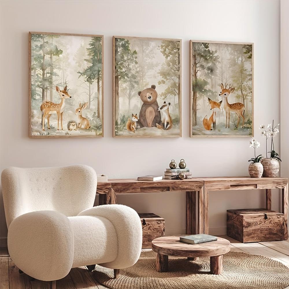 3 Pezzi Orso Giraffa Coniglio della Foresta Stampa su Tela per Nursery Pittura di Animali Selvatici della Giungla Poster Artistico da Parete per Stanza di Bambini e Bambine Decorazione per la Casa
