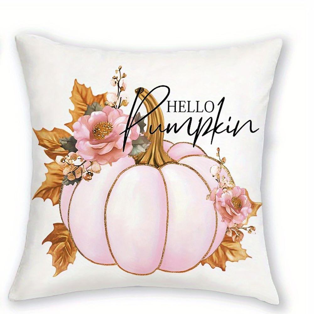 Adorable Pink and White Pumpkin Floral Decorative Pillow Covers - Hello Pumpkin Design Sofa Cushion Cover Home Room Decoration