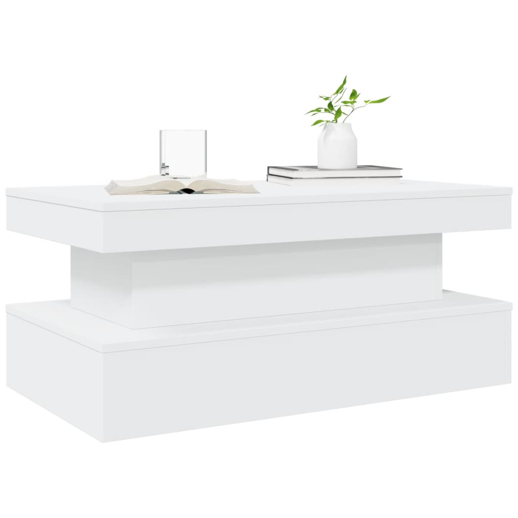  Coffee Table with LED Lighting, White, 90x50x40 Cm