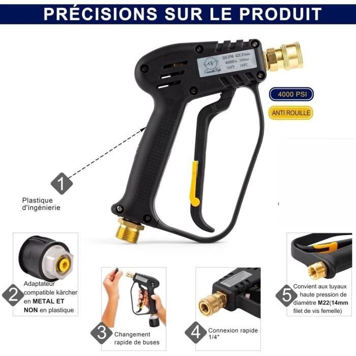 Pistolet De Lavage Haute Pression Avec 6 Buses 1/4