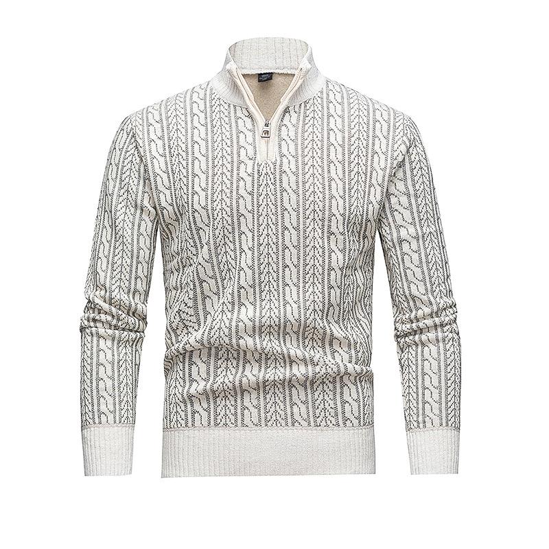 Men S Half Zip Jacquard Knit Sweater British Style Winter Slim Fit M