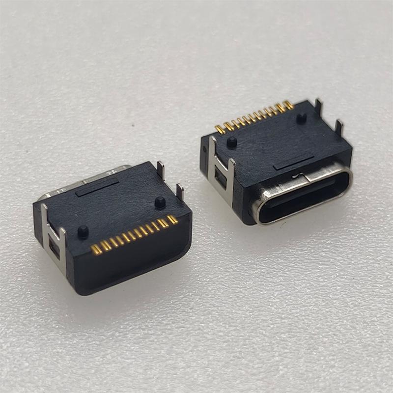 TYPE C 16P Female Waterproof Horizontal SMT Connector with IPX7 Rating and Four Positioning Pins
