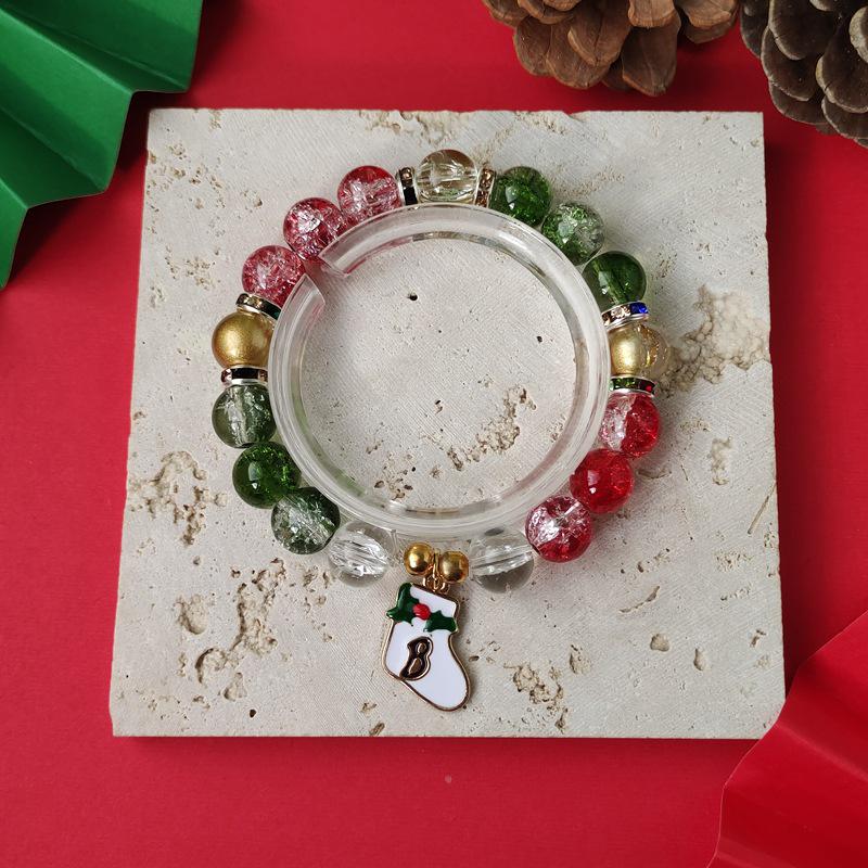 Christmas Diamond Santa & Snowflake Glass Bracelet: Stylish & Versatile Holiday Accessory.
