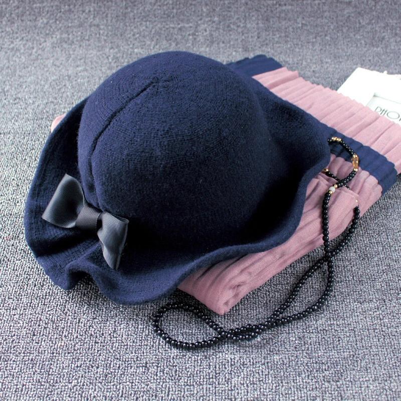 

Vintage Wool Bucket Hats Winter Black Coffee Camel Hat Women Trendy Bows Basin Fisherman Hat Ladies Winter Fashion Accessories