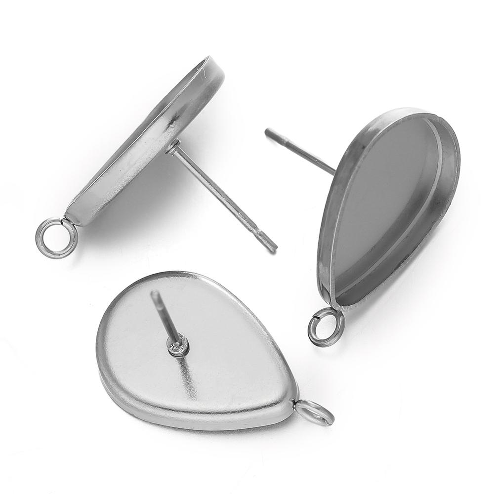10pcs/lot Stainless Steel Drop/Round Flat Stud Earring Setting Blank Earring Base Resin Cabochon Tray for DIY Jewelry Making