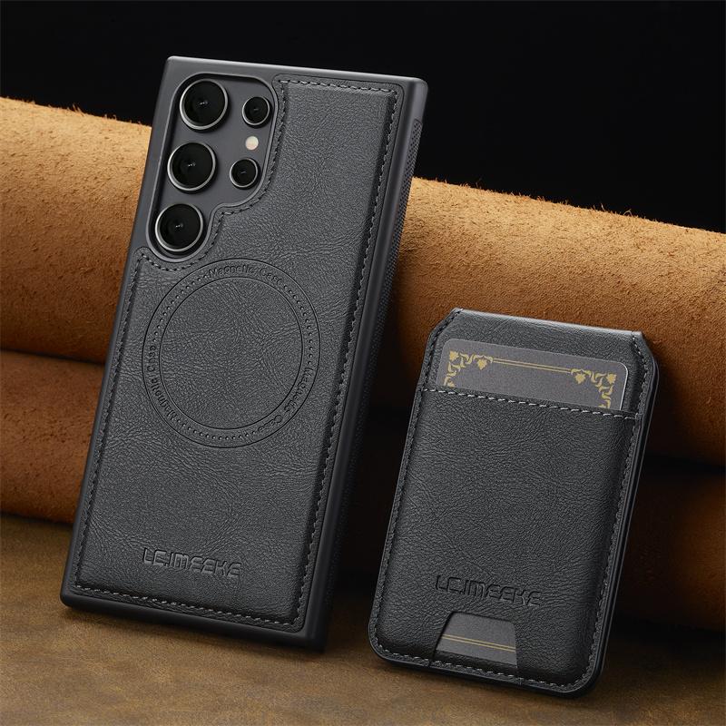 

2 In 1 Magsafe Wallet Leather Phone Case For Samsung Galaxy S26 S25 S24 S23 S22 S21 Ultra Plus S20 FE Magnetic Card Holder Cover S25 edge чорний