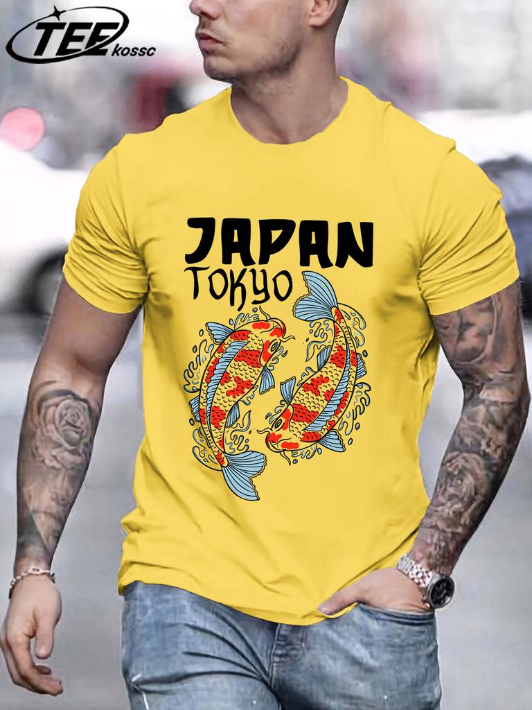 Harajuku Japan Tokyo Koi TShirts Men Cotton Casual T Shirt Breathable Summer Sportswear Unisex Loose Crewneck Short Sleeve