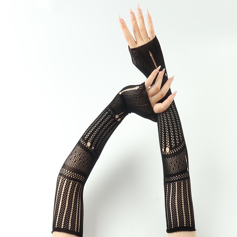 Personalized Halloween Black Decoration Mesh Gloves Sexy Girl Cosplay Performance Breathable Hollow Out Fingerless Gloves