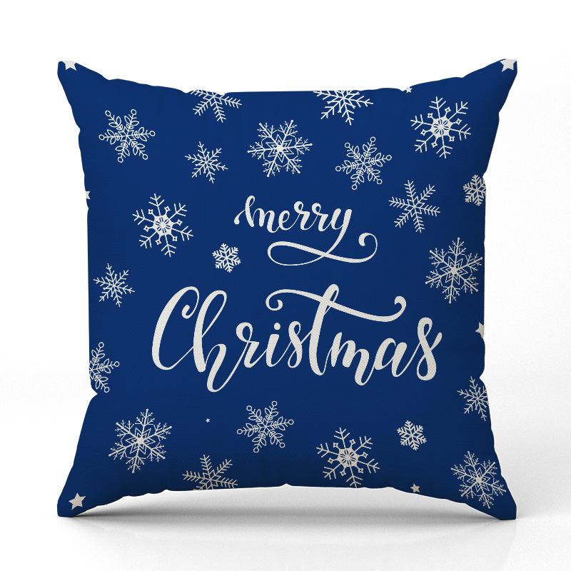 New Blue Deer Christmas Pillowcase Linen Printed Pillowcase Festive Indoor Sofa Decoration Cushion Cover