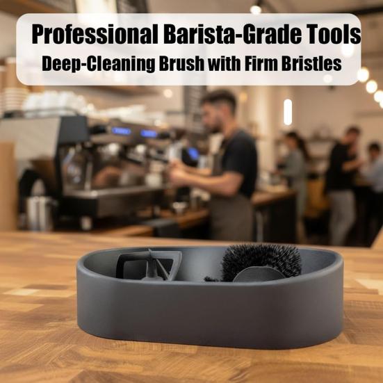 Electric Automatic Portafilter Cleaner Stainless Steel Espresso Handle Cleaning Station with Brush & Grounds Tray Universal Coffee Handle Cleaner