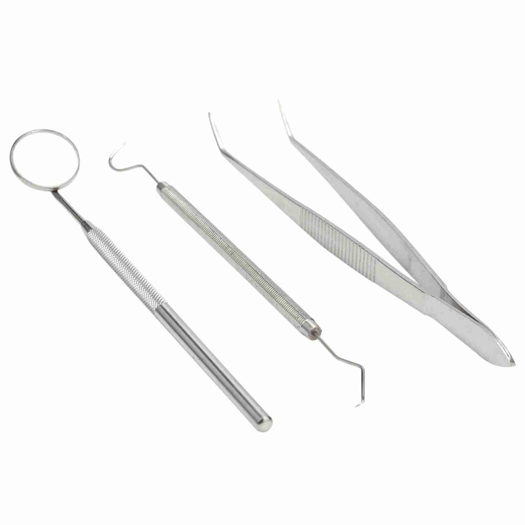 3pcs/set Stainless Steel Dental Tool Mouth Mirror Probe Plier Tweezer Teeth Clean Hygiene Kit