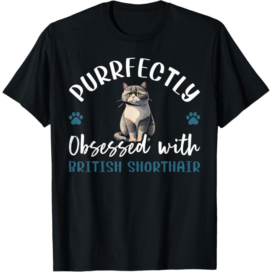 

Purrfectly Obsessed With British Shorthair Cat T-Shirt XXXXXL чорний