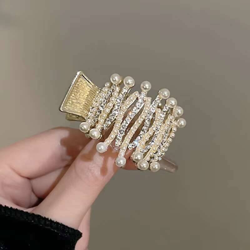New Rhinestone Pearl Crab Hair Clip Women Fixed Ponytail Hairpin Holder Barrettes Y2k Girls Hair Accessories Claw Clip