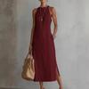 YYFS Women's Fashion Summer Spring Solid Color Print Sleeveless O-Neck Loose Waistline Casual Dresses