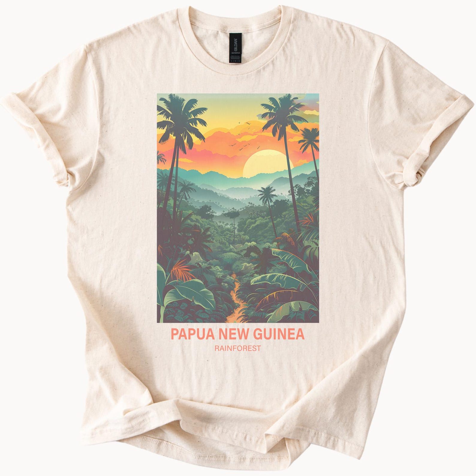 Papua New Guinea Rainforest Sunset Graphic T Shirt Tropical Nature Art 110