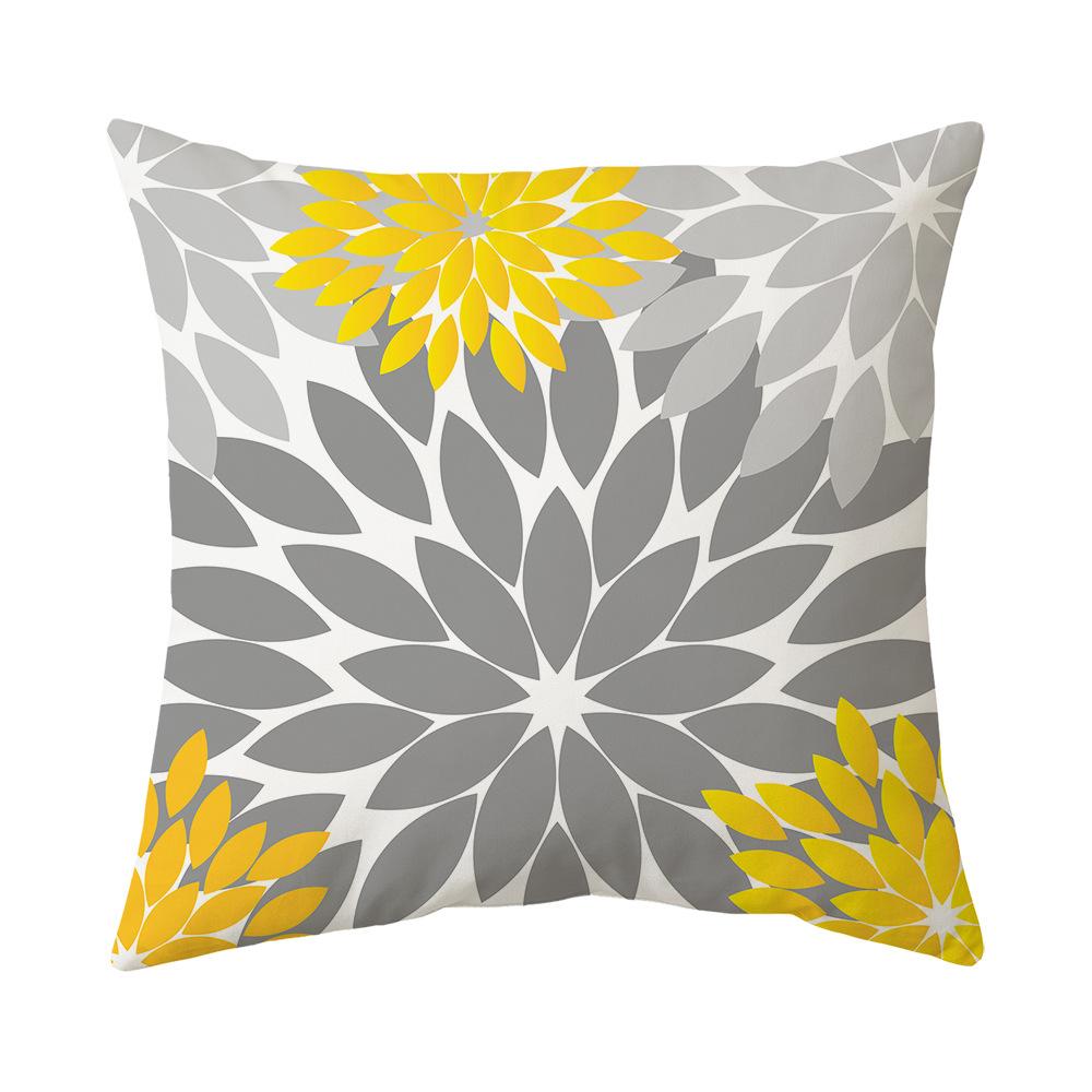 New Pillow Yellow Gray Geometric Flower Print Sofa Pillow Cover