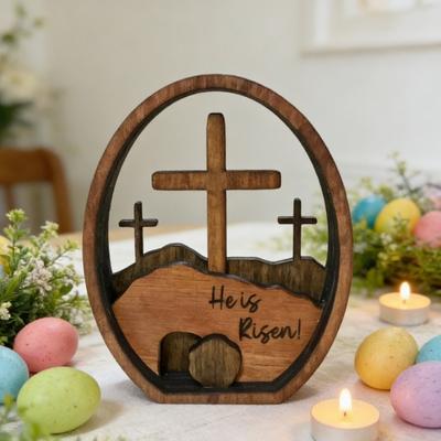 Er ist Auferstanden Osterdekoration Bauernhaus Rustikal Holz Auferstandenes Grab Tischschild Home Office Osterparty Schreibtischornament
