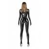 Sexy Women Glove Sleeve PVC Wetlook Shiny Full Bodysuit PU Elasitc Sexy Tight Zipper Crotch Maid Leotard Faux Leather