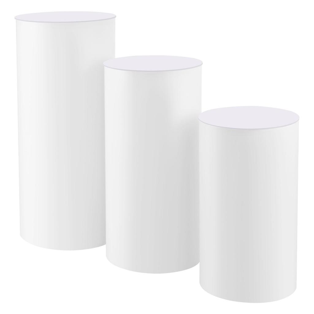 VEVOR Wedding Flower Stand, 3PCS 60/75/90cm Round Cylinder Plinth, White Pedestal Stand with PVC Lid, Cylindrical Pedestal Stands for Wedding, Party