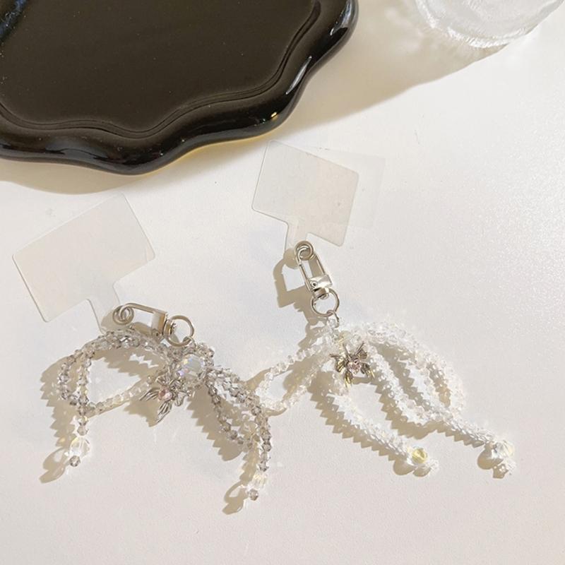 Elegant Keychain with Bowknot Pendant Phone Charm Simple Phone Lanyard Wrist Strap Hanging Keyring for Phone Case Bag