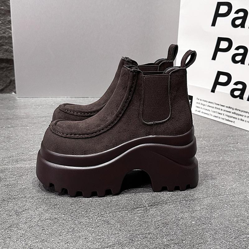 Fashion 9CM Women Ankle Boots Microfiber Leather High Platform Boots Autumn Winter Chunky Booties Slip On Short Punk Boots Sneakers