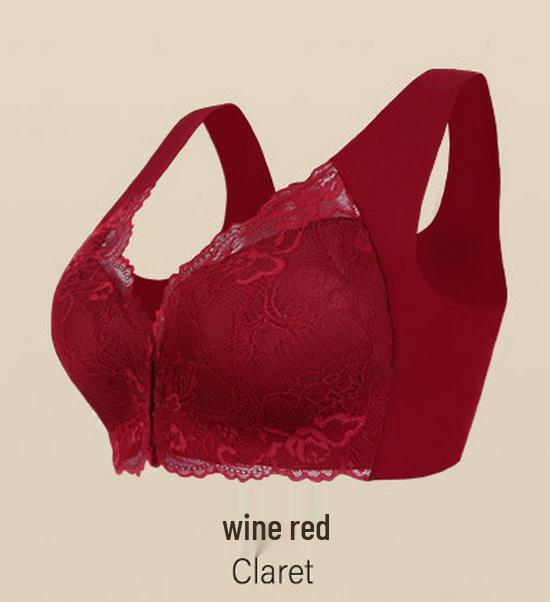 

Беспроводной бюстгальтер больших размеров с застежкой спереди - Удобный, дышащий и поддерживающий для большой груди 5XL вино красного