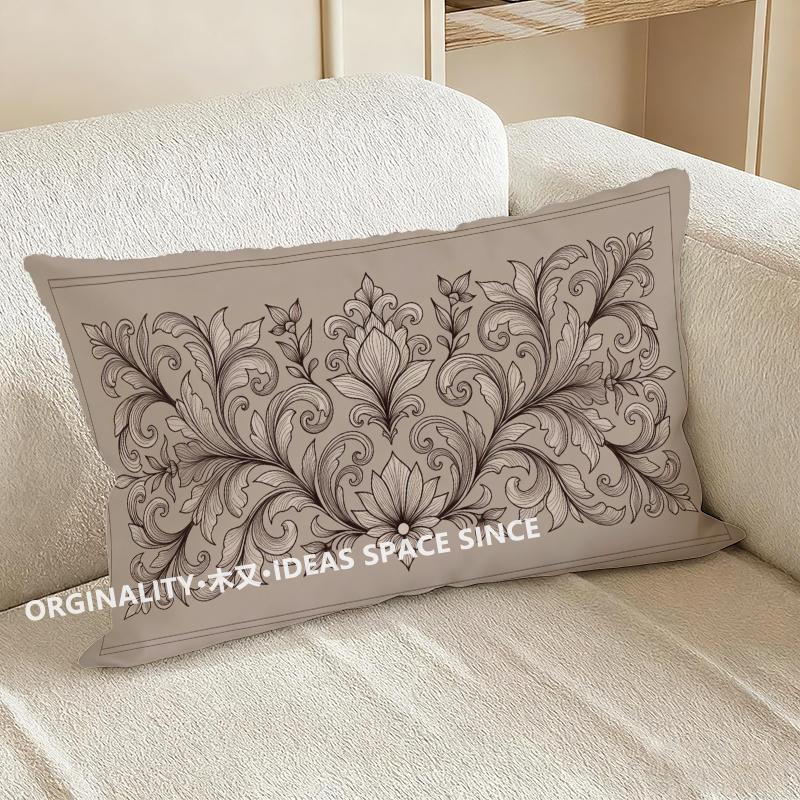 Floral & Damask Patterned Pillowcase Suitable For Sofa Bedroom Car Pillow Cover Cushion Rectangular Back Cushion