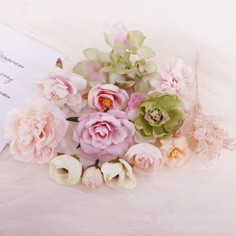 Rose Mixed Artificial Flowers Heads Silk Fake Flowers for Home Room Decor Wedding Decoration DIY Craft Garland Gifts Accessories