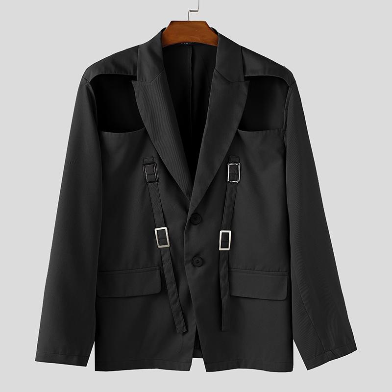 

INCERUN Men Lapel Neck Long Sleeve Cutout Button Thin Blazer Coats 5XL чёрный