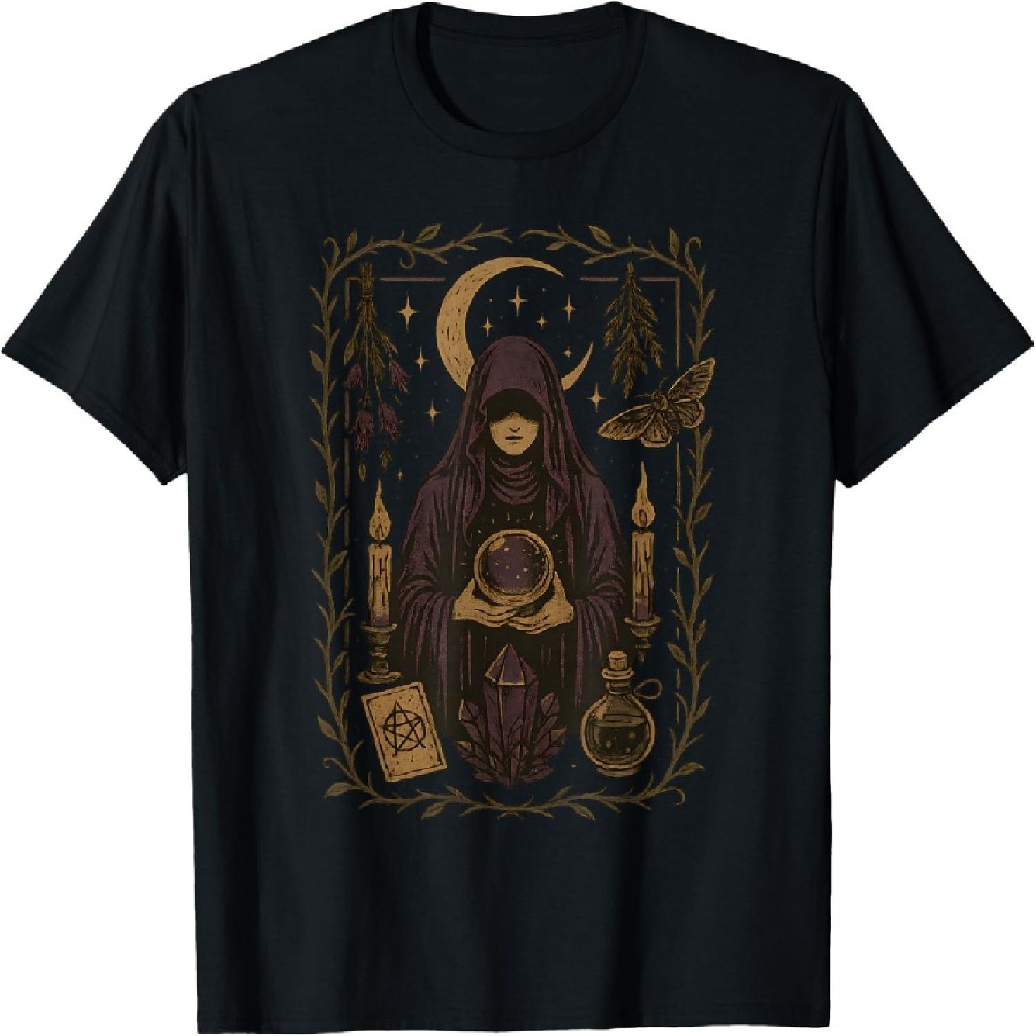 Футболка в эстетике Whimsigoth Witch, Оккультная Мистическая Футболка с Полумесяцем S