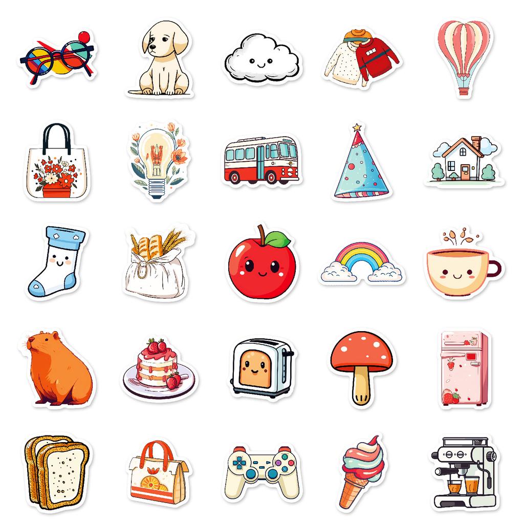 50 Healing Life Mix And Match Cartoon Stickers Apple Cup Ins Xiaoqing Hand Account Decorative Stickers