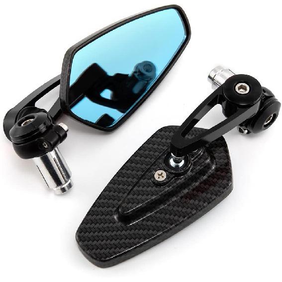 7/8'' 22mm Motorcycle End Bar Mirror Universal Foldable Motorbike Side Mirror for Bobber Cafe Racer Street Bike (Blue)