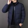 Cotton-padded Men's Winter New Blue Fashion Printed Casual Cotton-padded Warm Stand-up Jacket