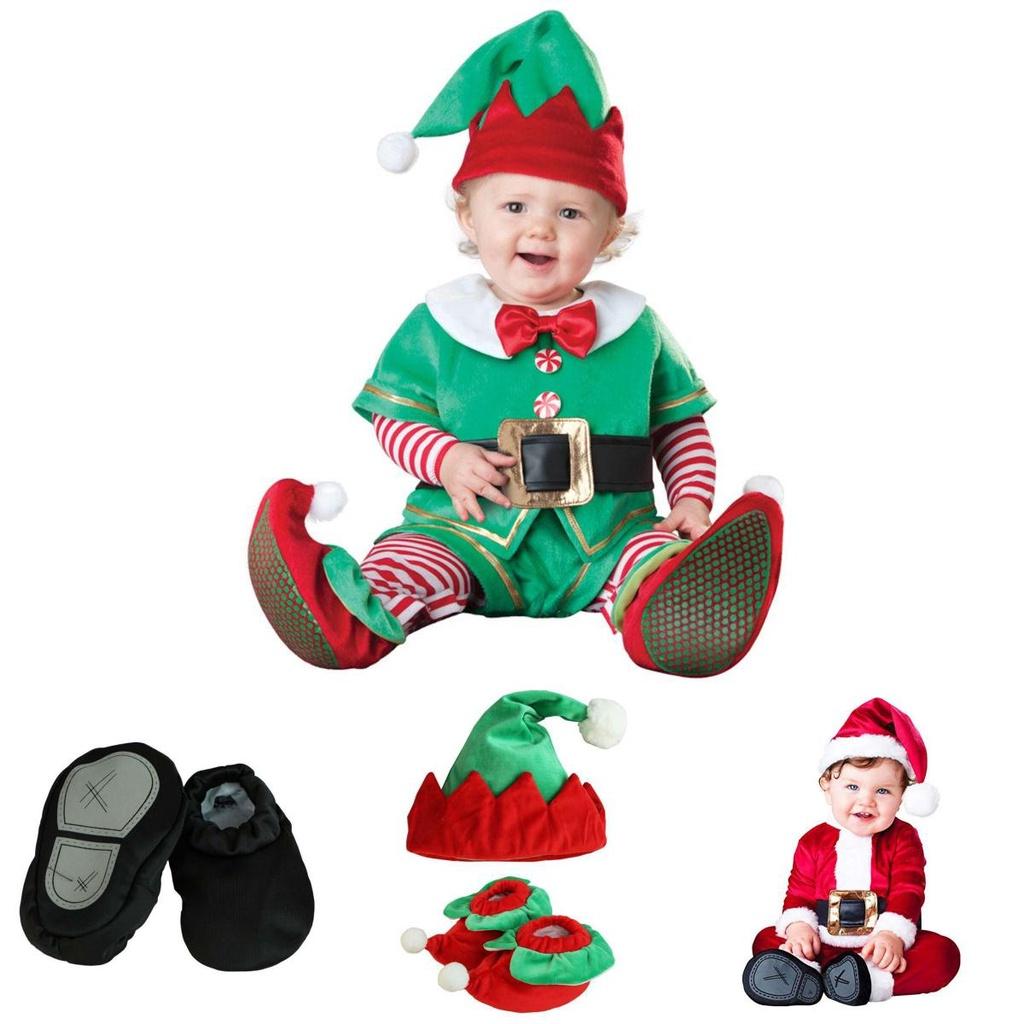 Kids Santa Claus Elf Velvet Cosplay Costume Bright Durable Christmas Outfit