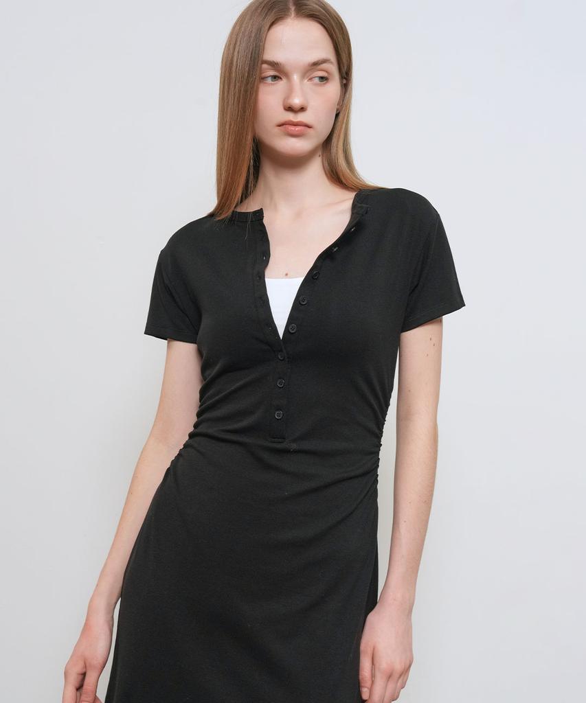 General Idea Fitted Shirred Long Dress [Black] / Gf1Lop506