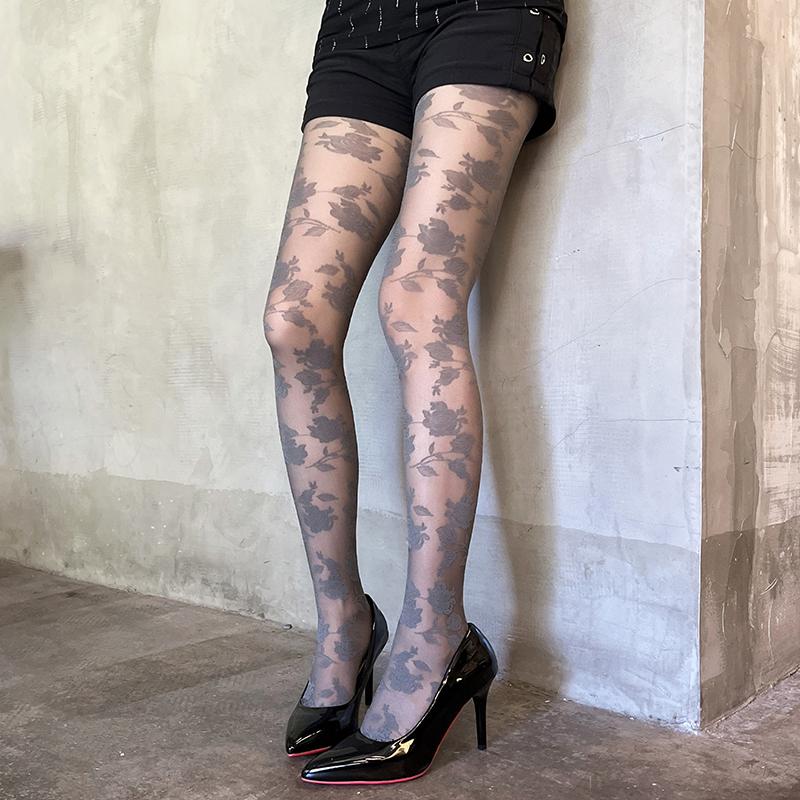 Frühlingsrose Floral Zarte Strumpfhose Damen Nylon Dünn Retro Strumpfhose Damen Sexy Charmant Lange Strümpfe Y2K Stil