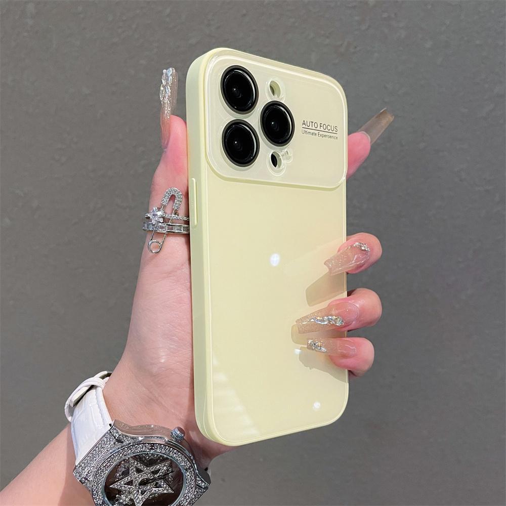 ins Stylish Candy Color AG Glass Glossy Phone Case For iPhone 15 16 17 Pro Max 14 Plus 13 Crystal Full Camera Protection Cover