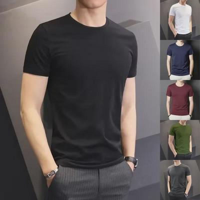 "Korean Slim Fit Men's Summer Short-Sleeve T-Shirt - 140g Polyester Solid Color"