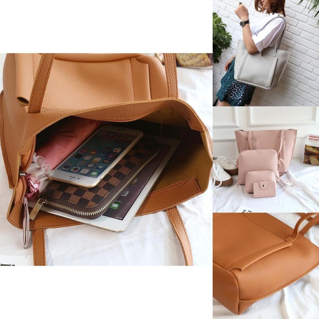4pcs Lychee Pattern Womens Bag Single Shoulder Bag Cross Bag Handbag Bag Card