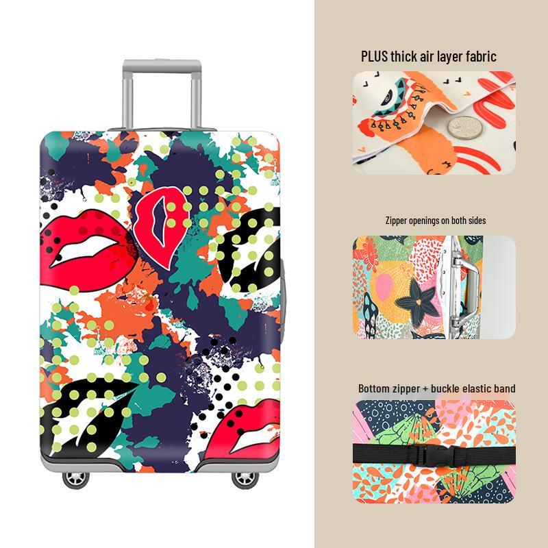 Elastic Zippered Travel Suitcase Protective Cover - Durable, Printed, and Wear-Resistant