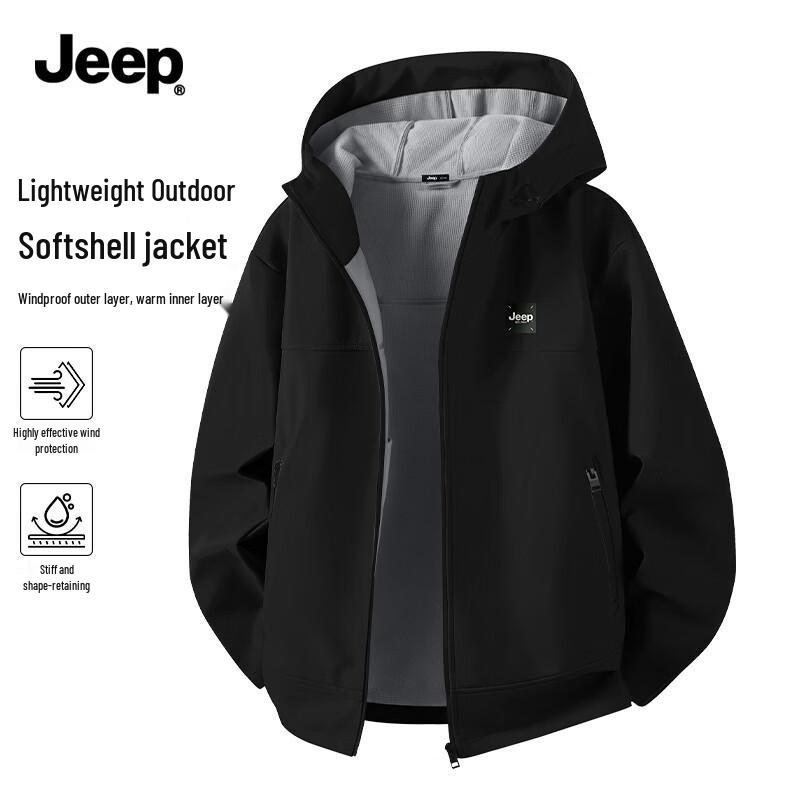 JEEP Men s Windproof Waterproof Hooded Softshell Jacket 4XL