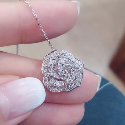 Flower Pendant Necklace for Women Luxury Silver Color Cubic Zirconia Necklace Wedding Anniversary Party Aesthetic Jewelry