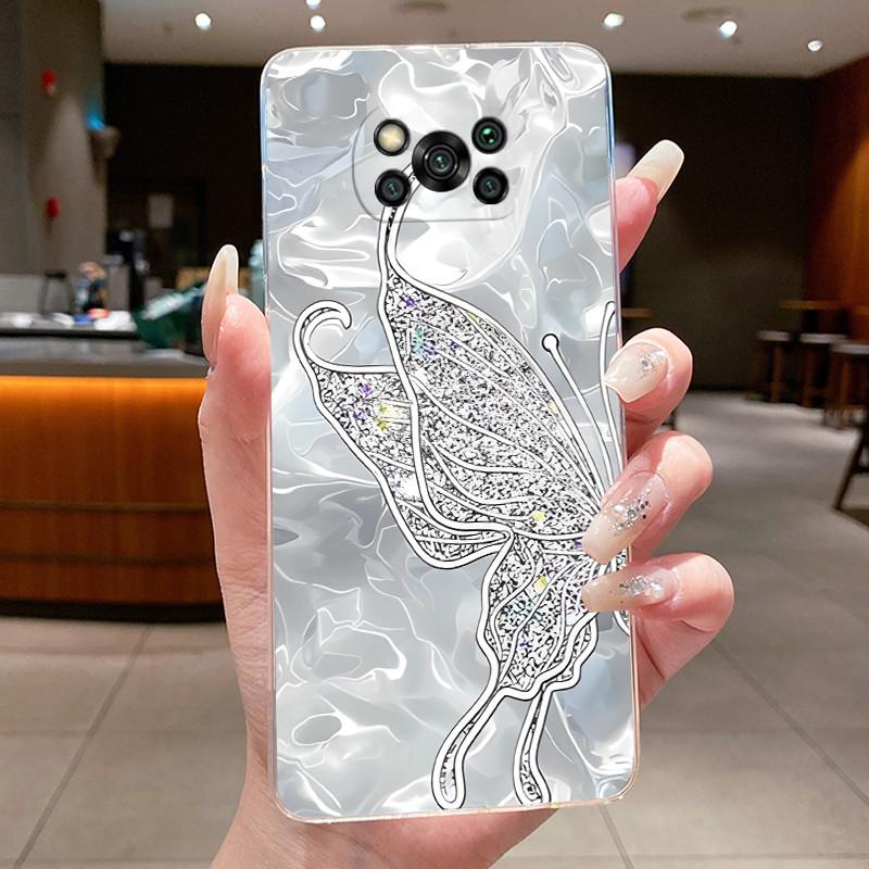Phone Case For Xiaomi POCO X3/POCO X3 NFC/POCOX3 PRO Fundas Butterfly Bow Protective Casing Transparent Soft Silicone TPU Cover